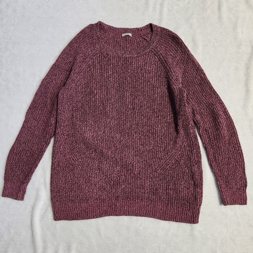 L.L. BEAN Women's Crewneck Cotton Knit Sweater Marled Raspberry Pink Small Cozy